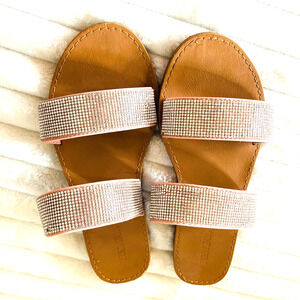 Just Fab Shoes Women Sandals 7.5 Slides Jewel Pink Thongs Sparkly Flat Strappy
